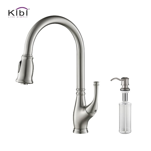 Kibi Summit Single Handle Pull Down Kitchen Sink Faucet with Soap Dispenser C-KKF2009BN-KSD101BN - main
